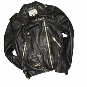 Walter Baker Black Leather Jacket with Silver Accents Size XL Fits Like Med.